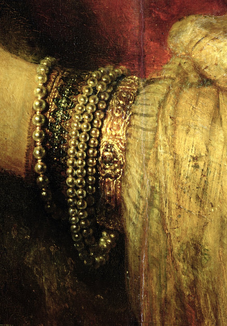 Retrato de Saskia van Uylenburgh (1612-1642) em fantasia rica (detalhe) (ver 244316) de Rembrandt van Rijn