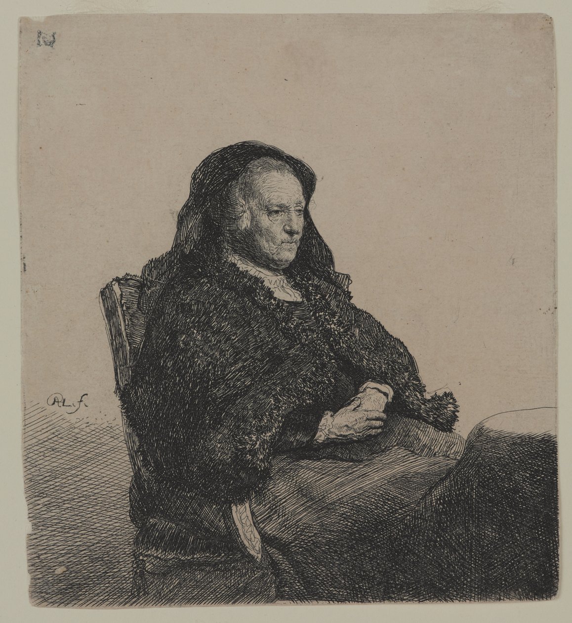 Rembrandts Mother, c.1631 (gravura sobre papel avermelhado) de Rembrandt van Rijn