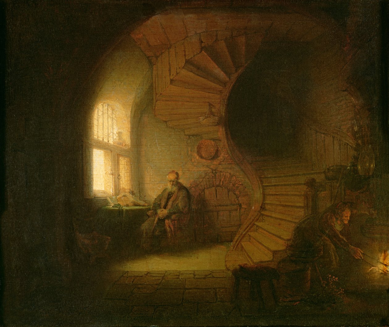 Filósofo, reflectindo de Rembrandt van Rijn
