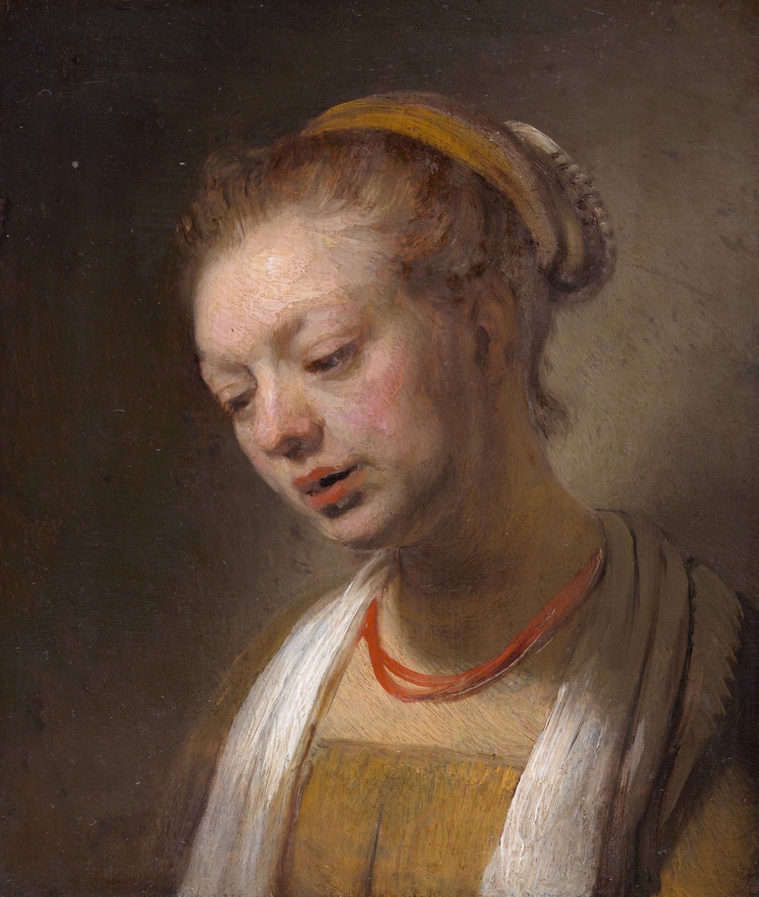 Mulher jovem, com, um, colar vermelho de Rembrandt van Rijn