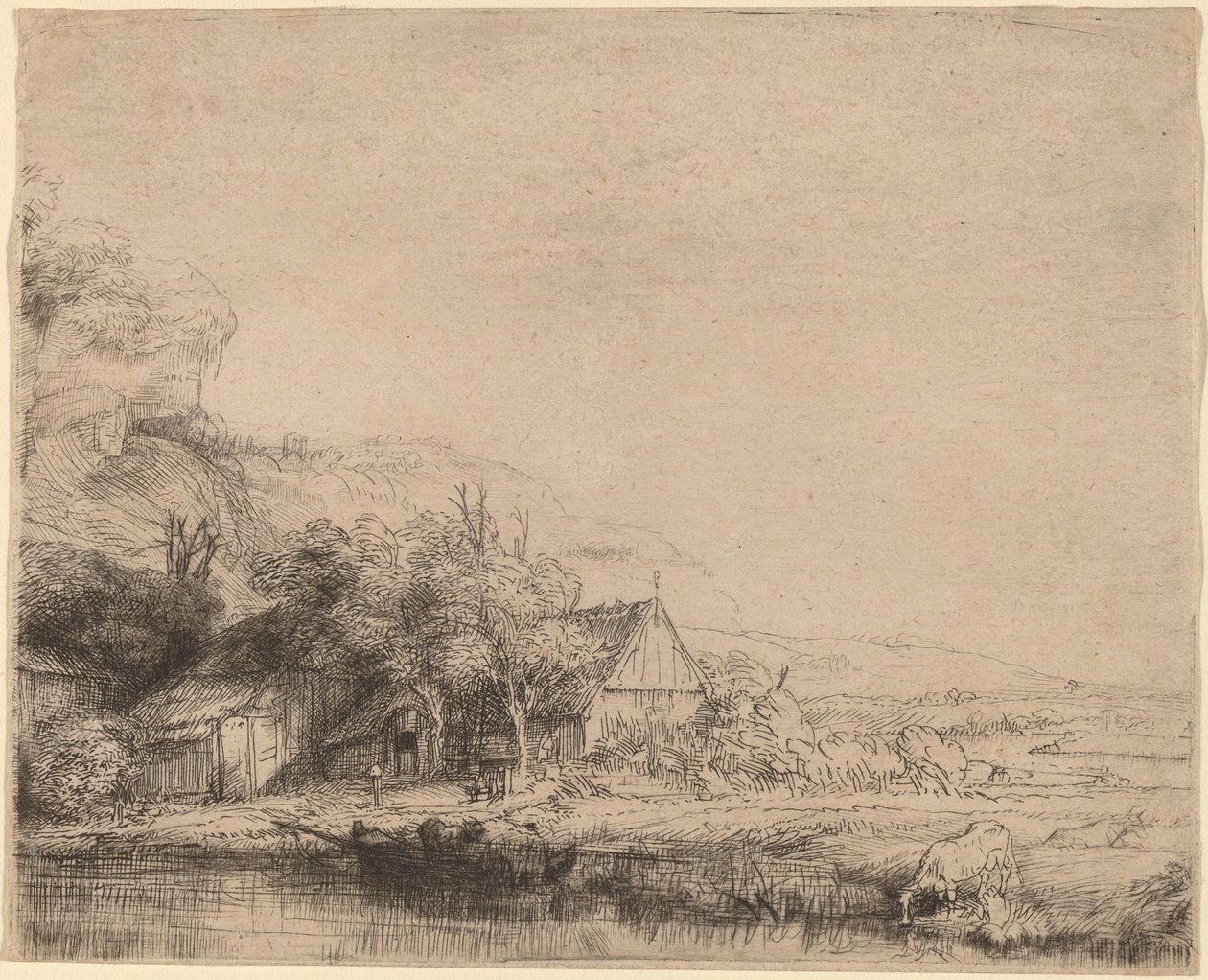 Paisagem com uma vaca de Rembrandt van Rijn