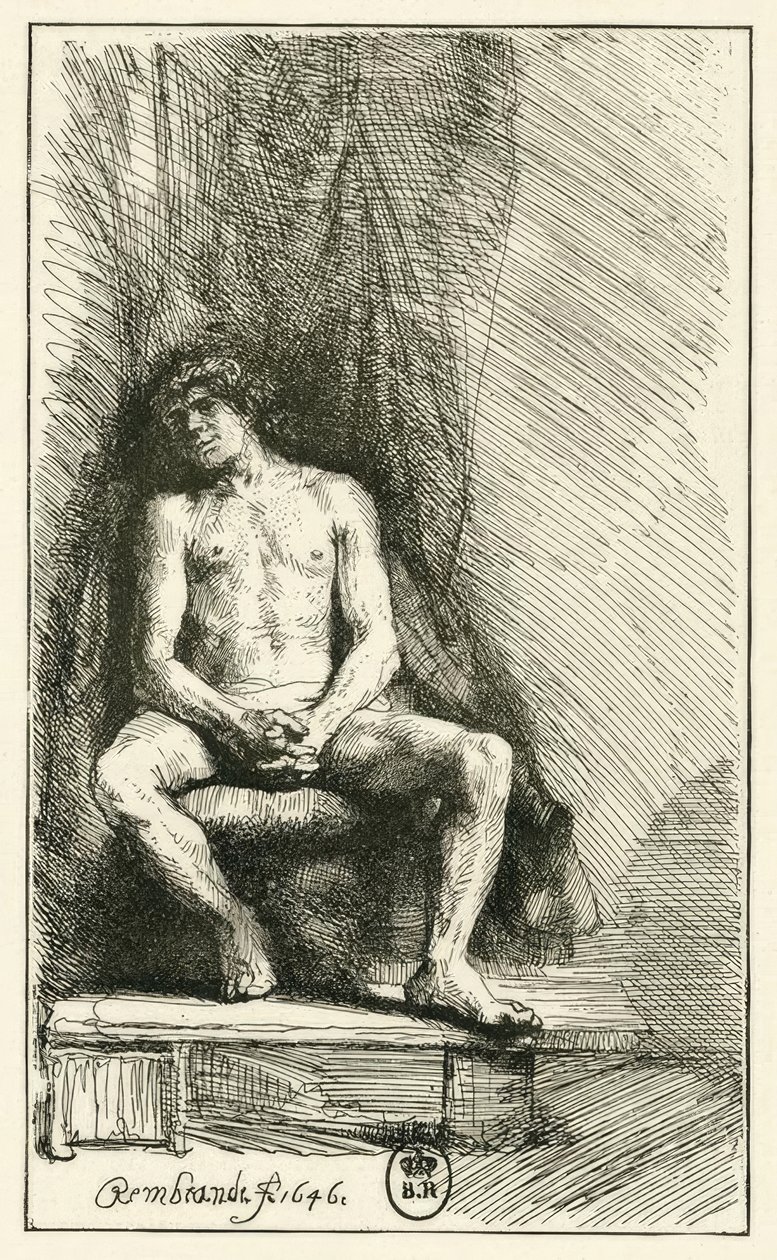 Nu masculino, sentado de Rembrandt van Rijn