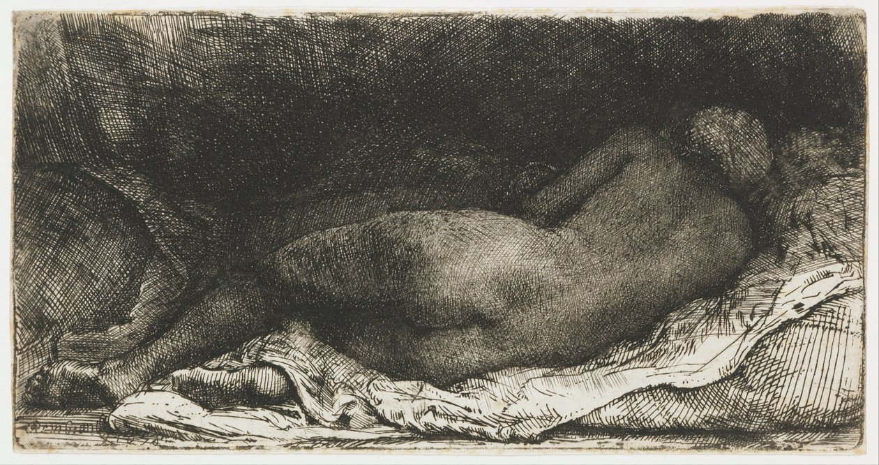 Nu feminino reclinado de Rembrandt van Rijn