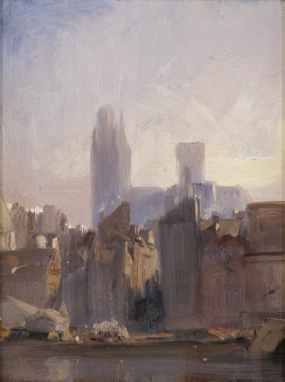 Catedral de Rouen, nascer do sol, 1825 (óleo em millboard) de Richard Parkes Bonington