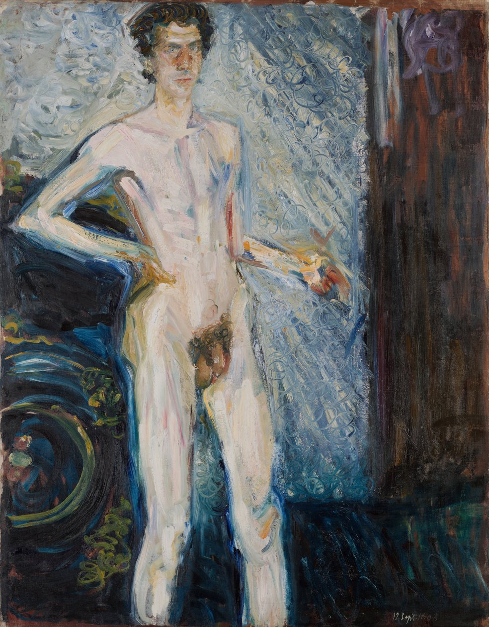Auto-retrato nu com paleta, 1908 de Richard Gerstl