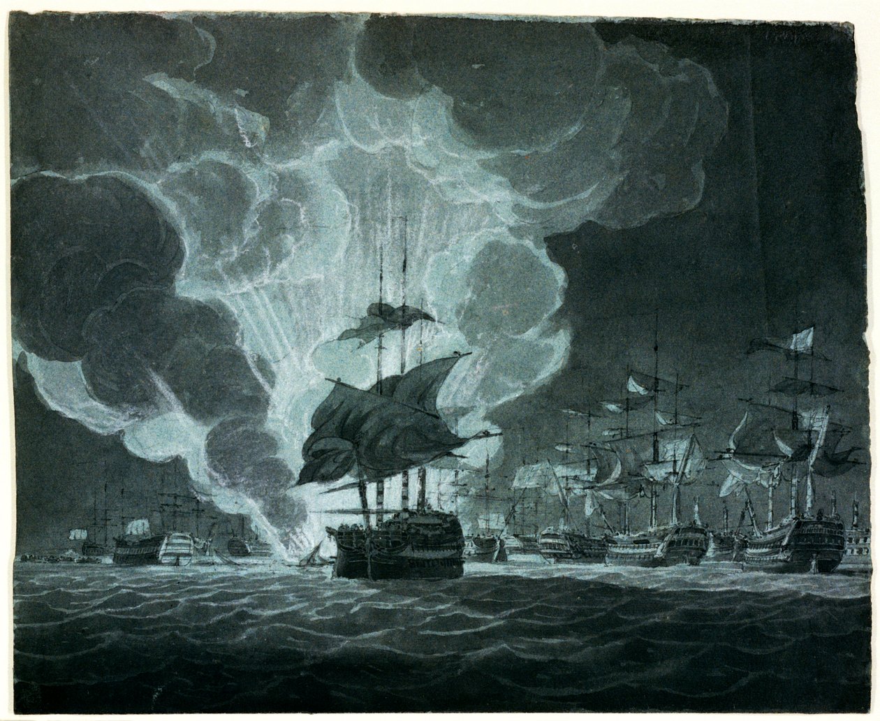 Frota com um navio a arder de Robert Cleveley