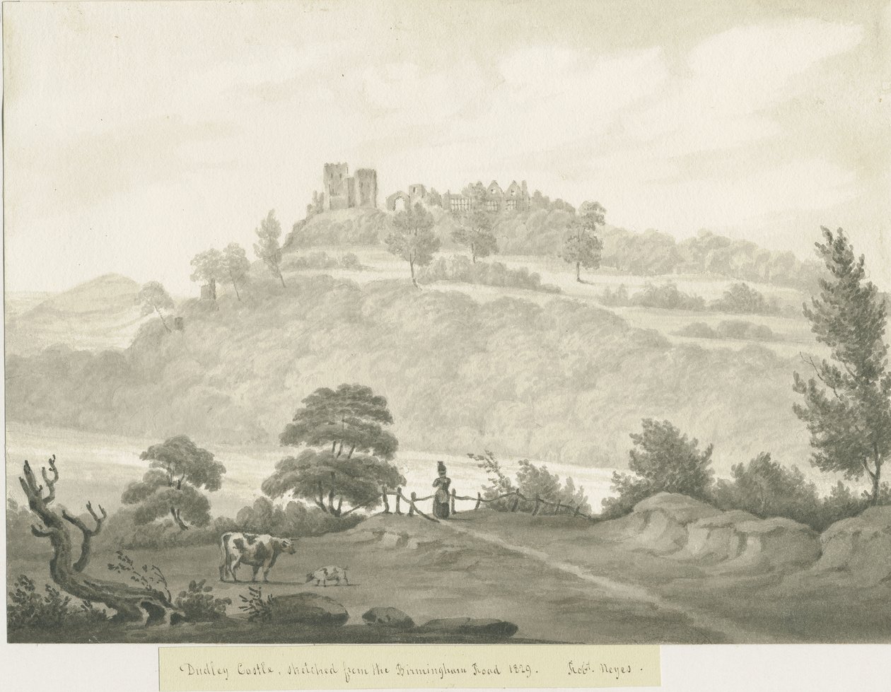 Castelo Dudley: desenho sépia de Robert Noyes