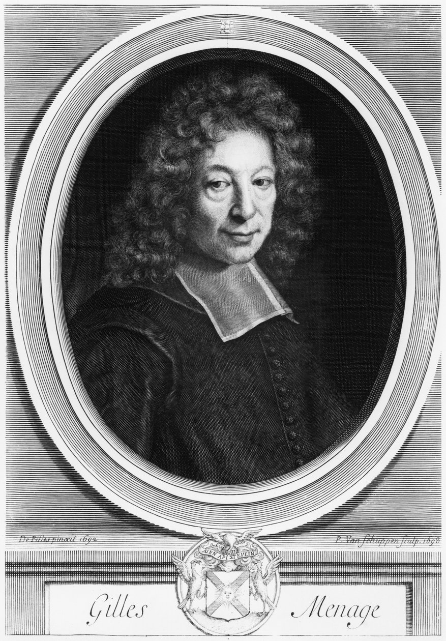 Gilles Menage, 1692, gravado em 1698 por Pierre Louis van Schuppen (1627-1702) de Roger de Piles