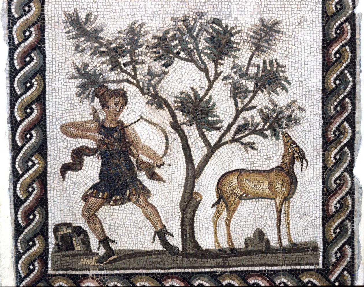Cena de caça com uma gazela (mosaico) de Roman