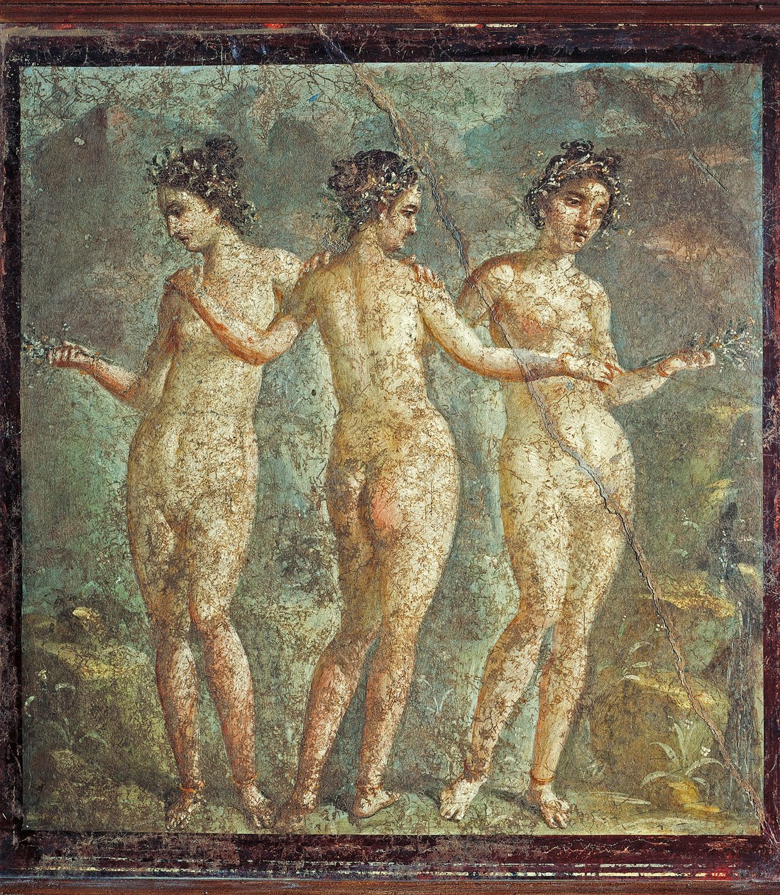 Afresco representando as Três Graças, de Pompeia, Itália de Roman Roman