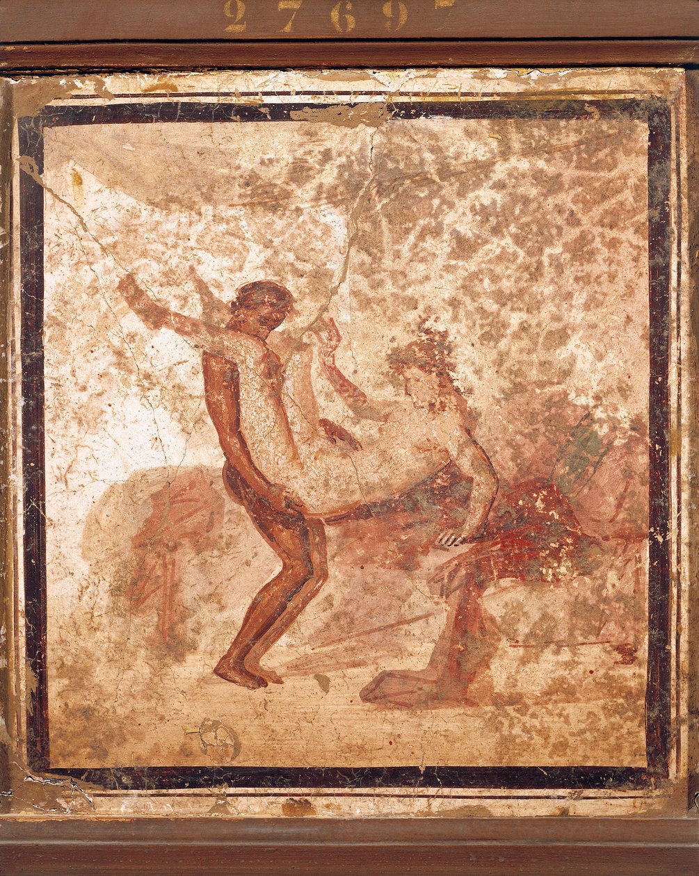 Fresco representando o tema erótico, de Pompeia, Itália de Roman Roman