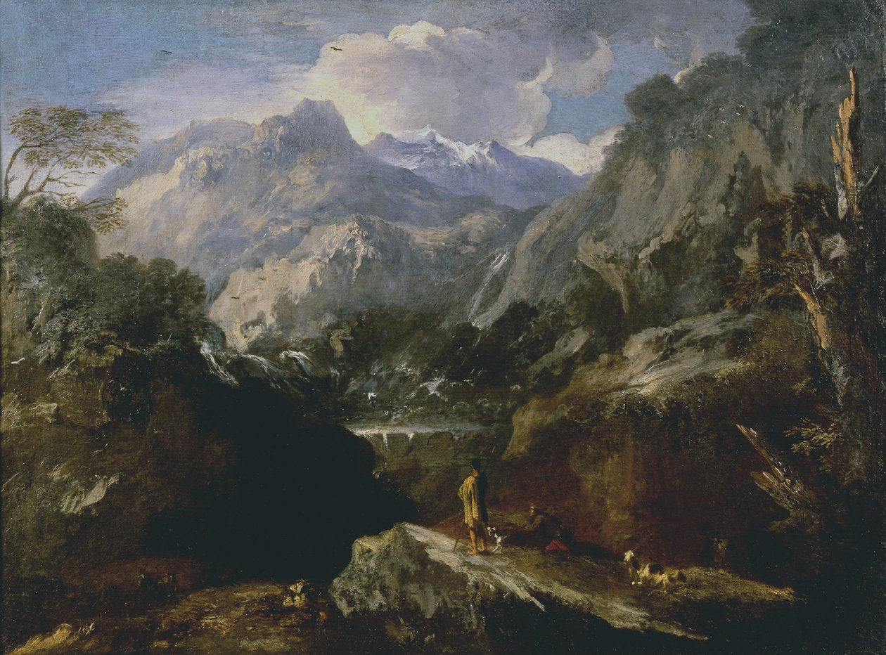 Paisagem com cascata de Roman School