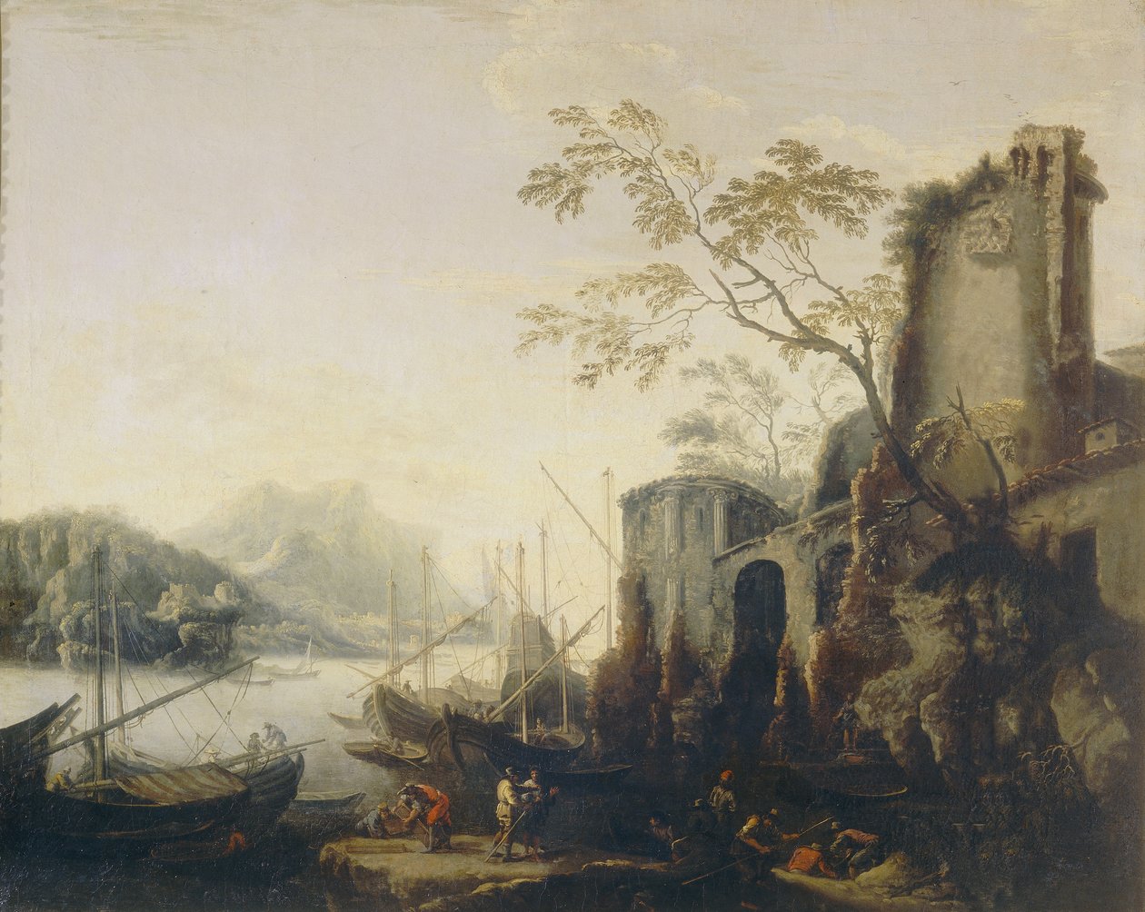 Vista, de, um, porto de Salvator Rosa