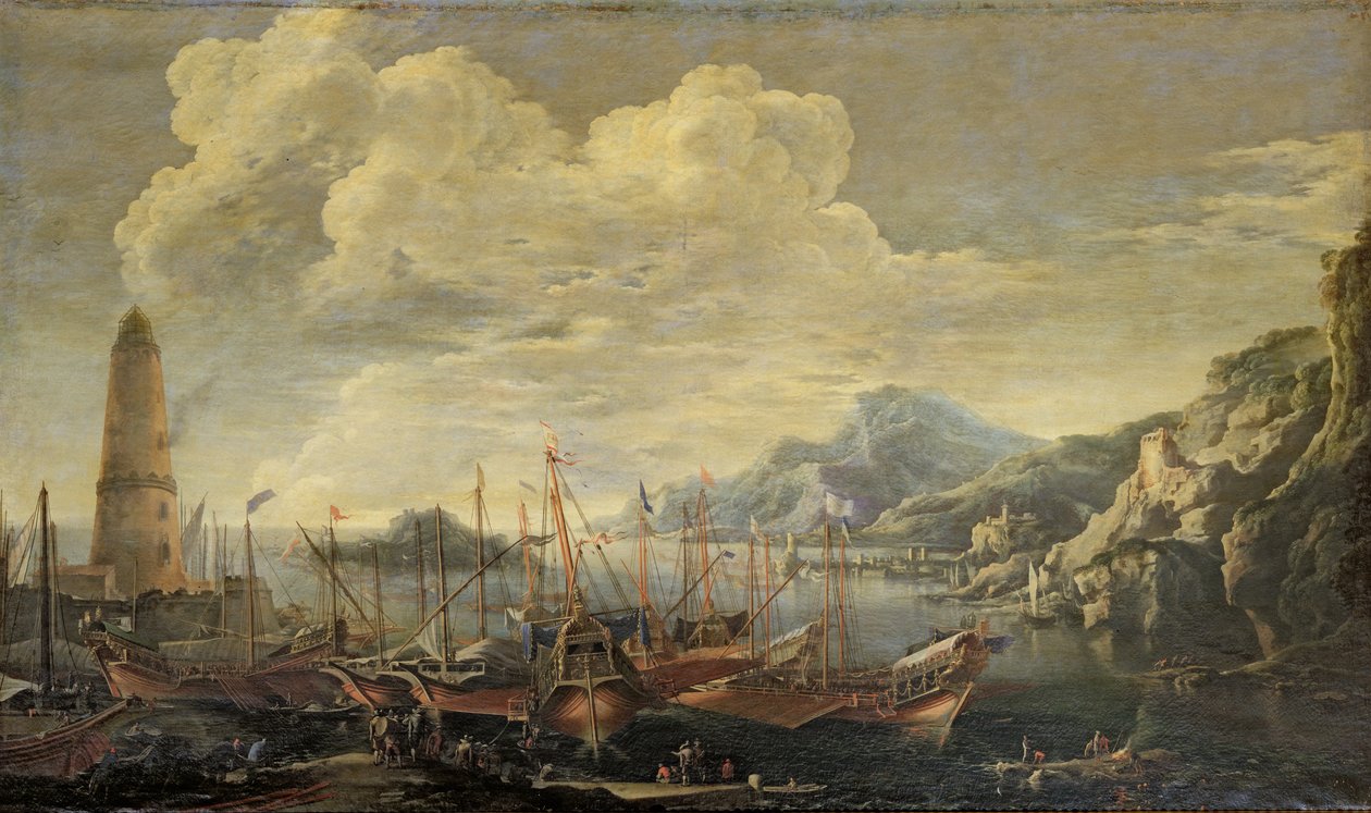 Porto com Farol e Navios de Salvator Rosa