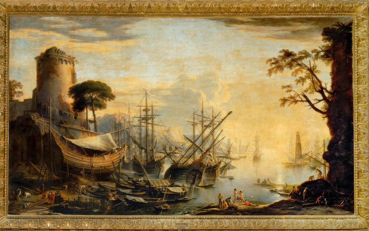 Porto ao pôr do sol de Salvator Rosa