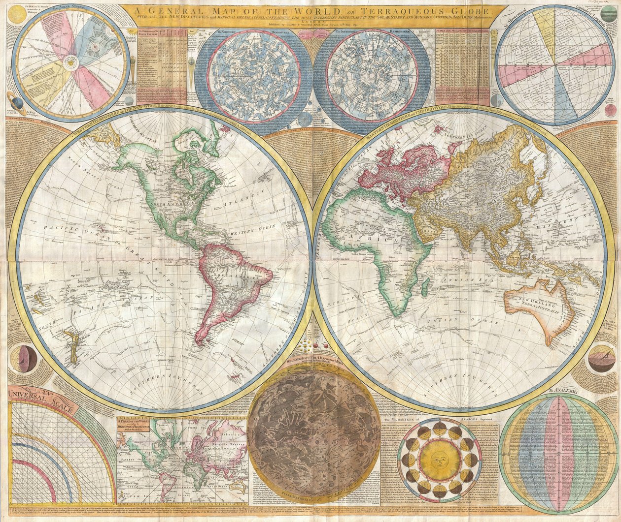 Mapa do Mundo no Hemisfério de Samuel Dunn