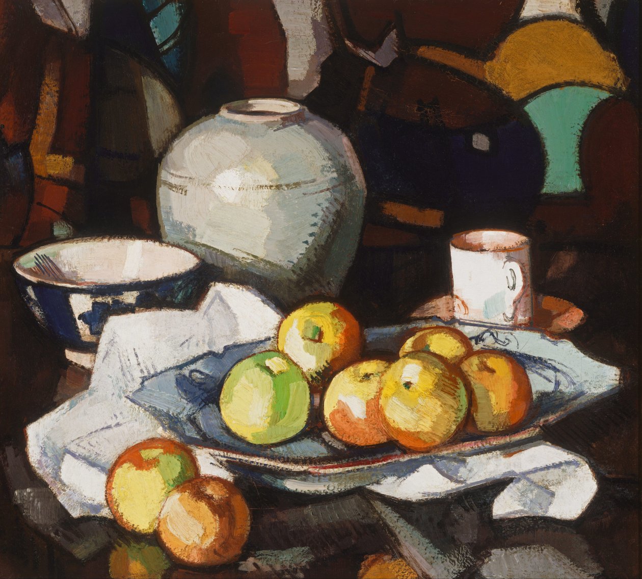 Ainda vida-maçãs e jar de Samuel John Peploe