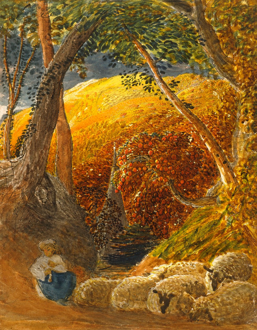 A macieira mágica (tinta indiana e wc) de Samuel Palmer