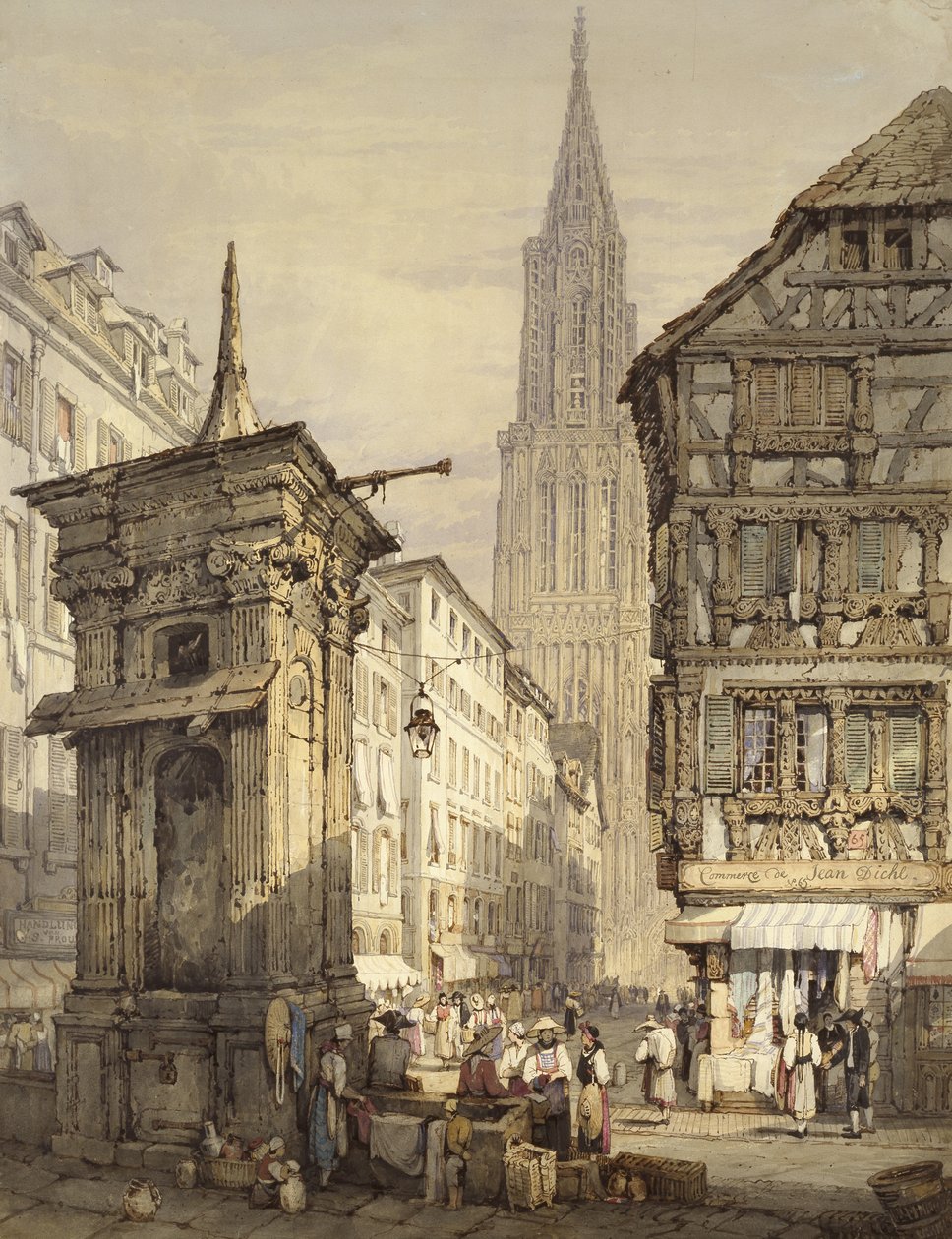 Uma vista em Estrasburgo, 1822 (aquarela e caneta e tinta) de Samuel Prout