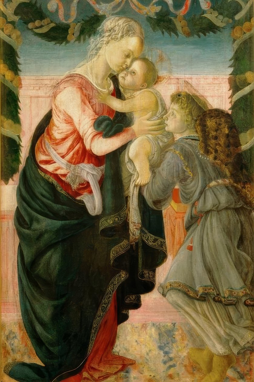 Maria com filho e anjo de Sandro Botticelli
