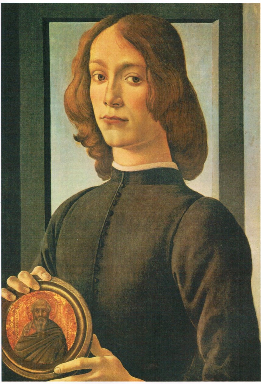 Retrato, de, um, homem jovem, com, medalion de Sandro Botticelli