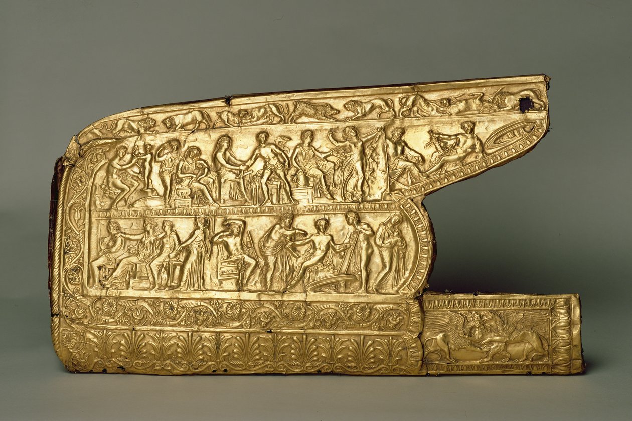 Quiver Montagem de arco e flechas, do túmulo de Chertomlyk, Estepe, século IV aC (ouro) de Scythian