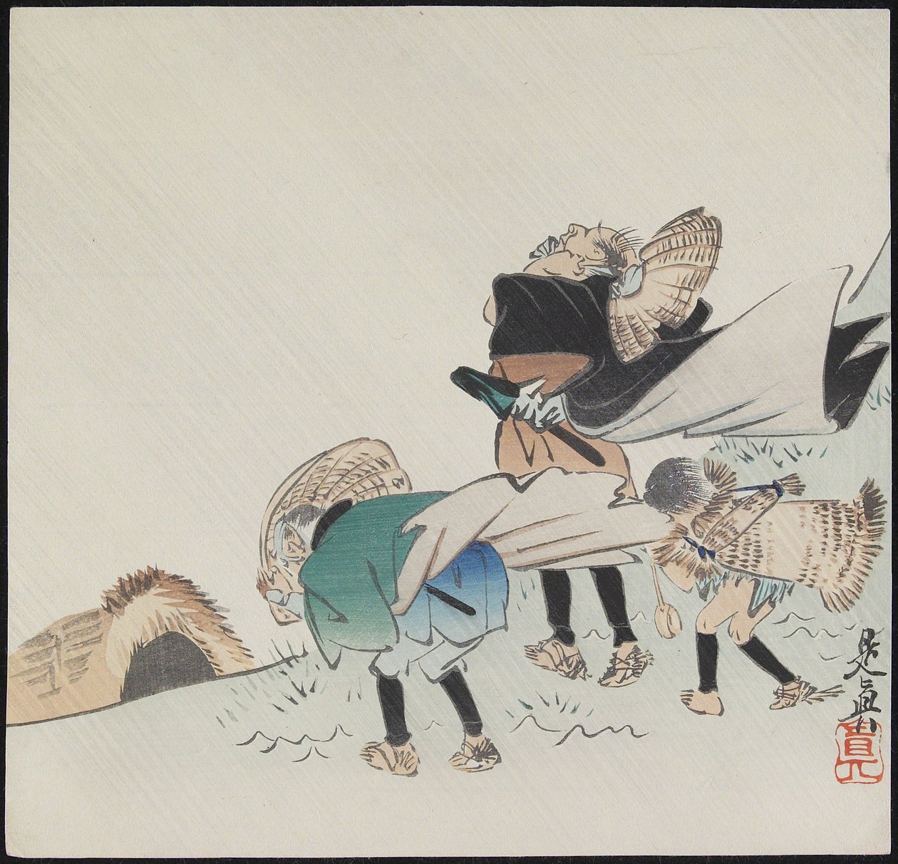 Viajantes em uma tempestade de Shibata Zeshin