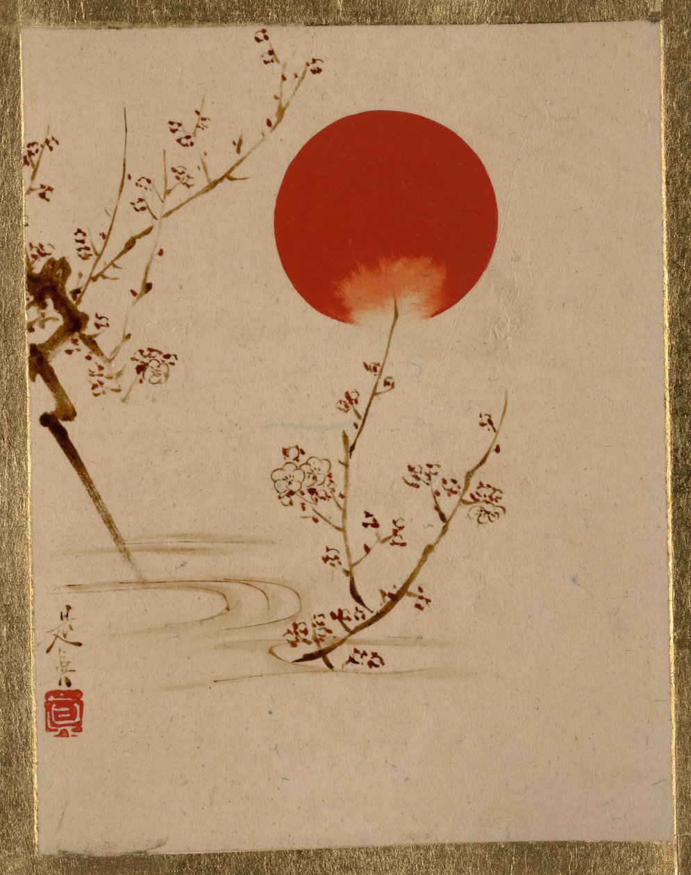 Ramos de sol e ameixa. de Shibata Zeshin