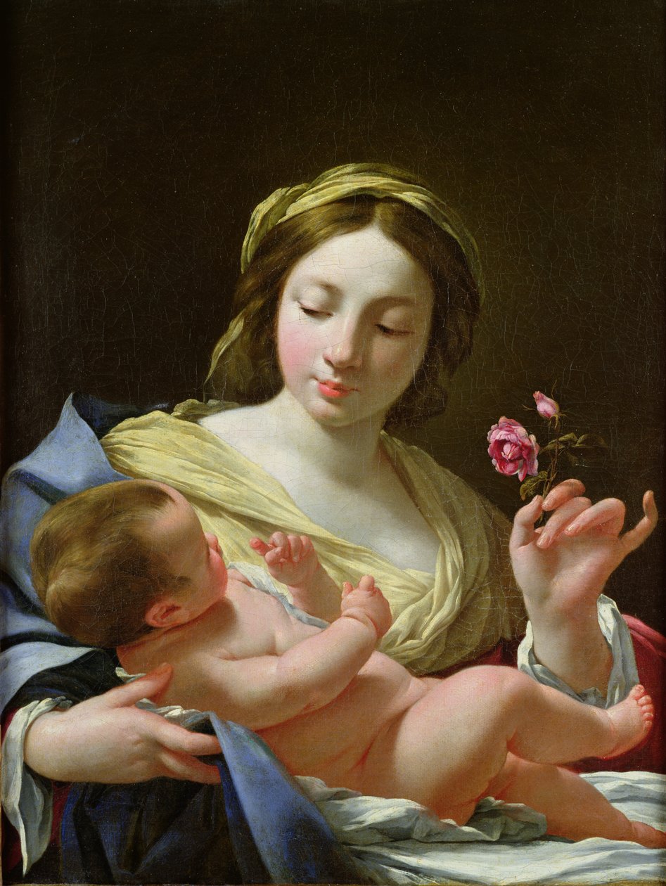 A Virgem e o Menino com uma Rosa de Simon Vouet