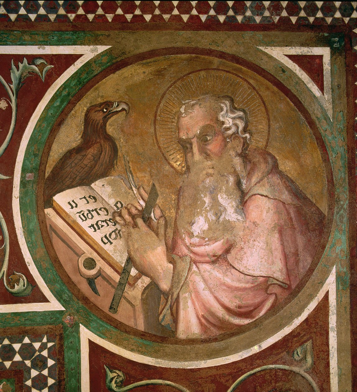 Maesta: São João Evangelista, detalhe da moldura, 1315 (detalhe de 51591) de Simone Martini