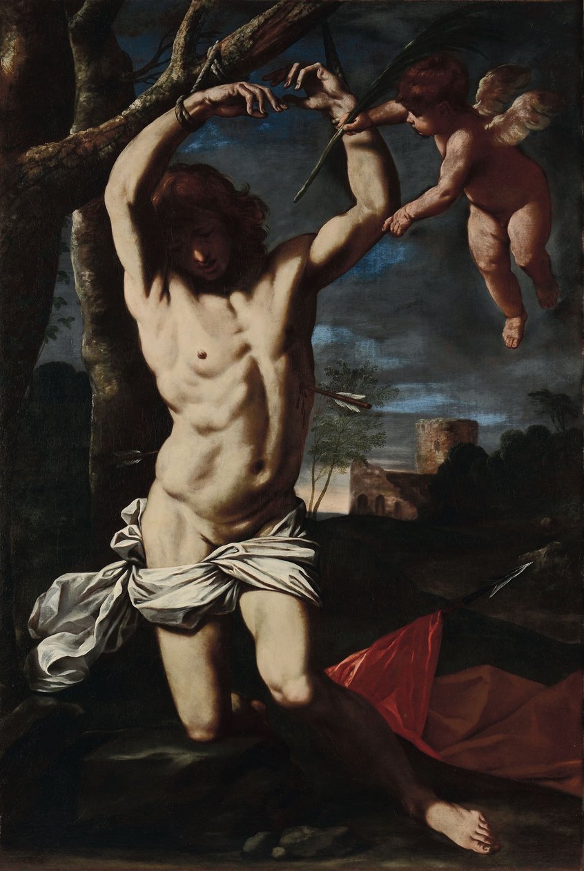 São Sebastião e um anjo de Simone Cantarini