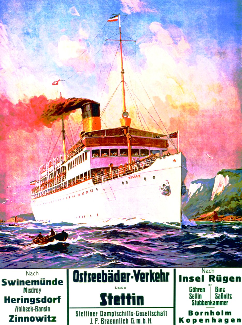 &39;Banhos do Mar do Leste Transporte: Szczecin&39;, cartaz de propaganda da Companhia de Navios a vapor Szczecin, 1908 de Stoewer Willy