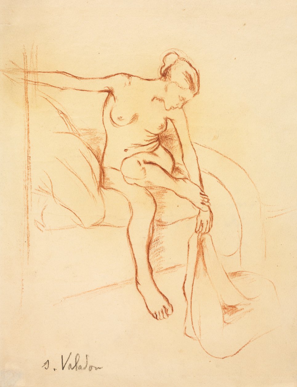 Mulher nua sentada em uma cama de Suzanne Valadon