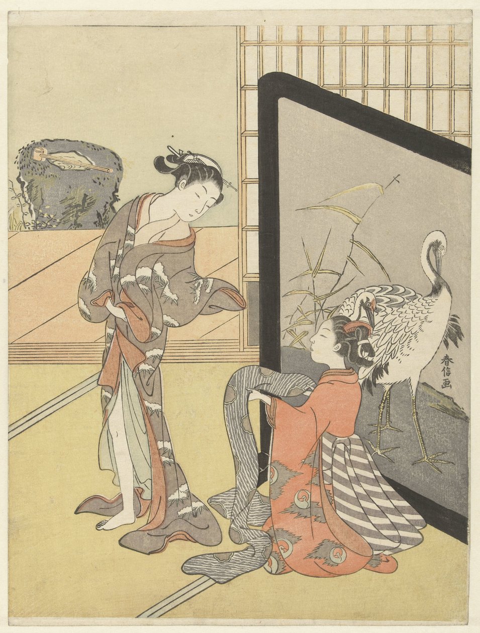 Escolhendo um obi de Suzuki Harunobu