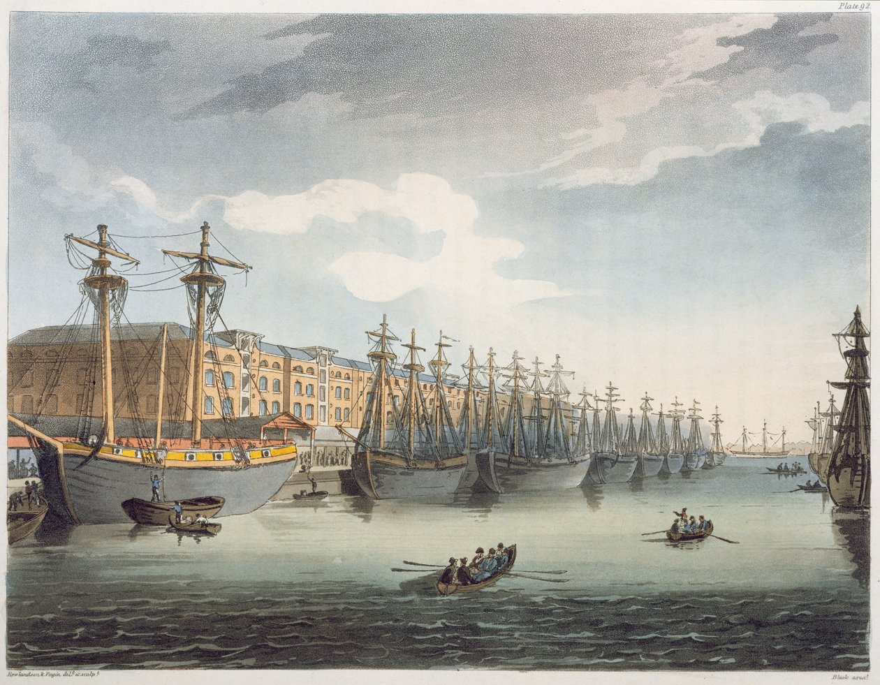 Docas da Índia Ocidental, 1809 de Pugin and Rowlandson