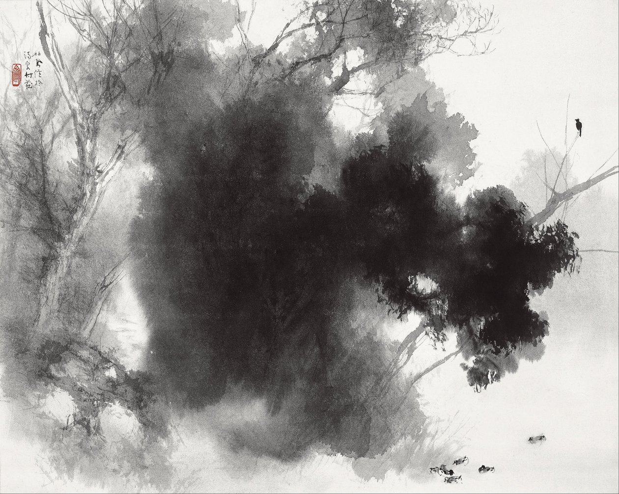 Pássaros no Roost de Takeuchi Seiho