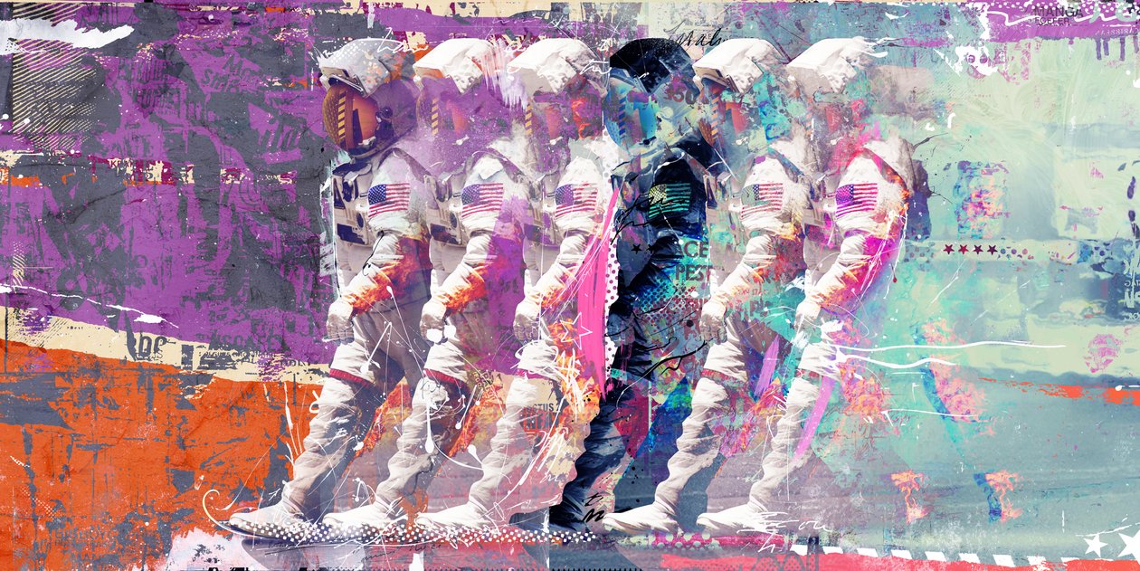 Astronaut Moonwalk, 2015 (mídia mista sobre tela) de Teis Albers
