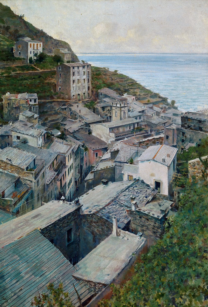 Telhados em Riomaggiore de Telemaco Signorini