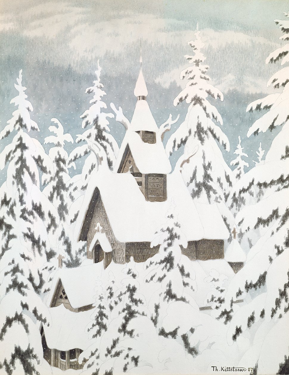 Igreja na neve de Theodor Kittelsen