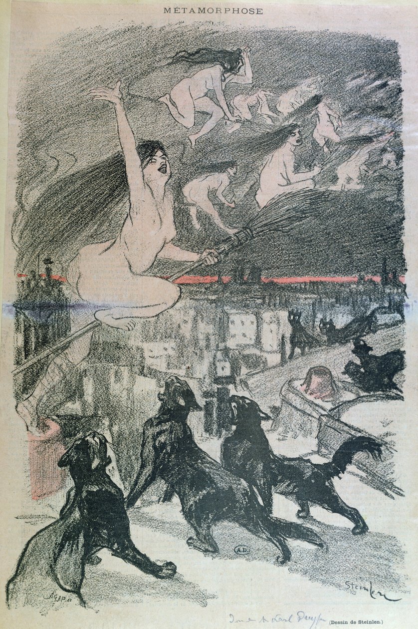 Metamorfose - gatos pretos transformando-se em bruxas, final do século XIX de Théophile Alexandre Steinlen