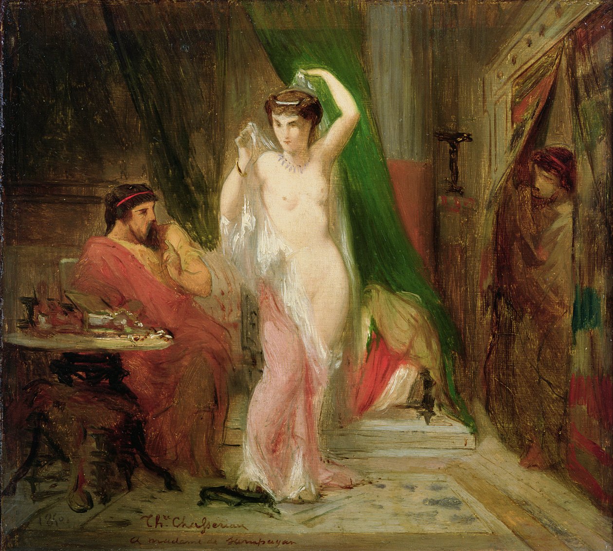 Candaule, rei da Lídia, mostrando a beleza de sua rainha para seu confidente Gyges, 1850 de Théodore Chassériau