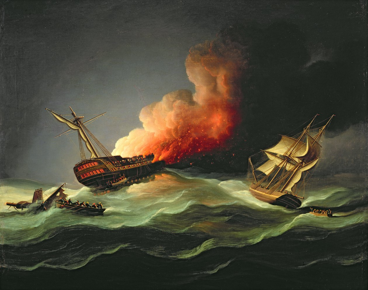 O East Indiaman Kent em chamas no Golfo da Biscaia de Thomas Buttersworth