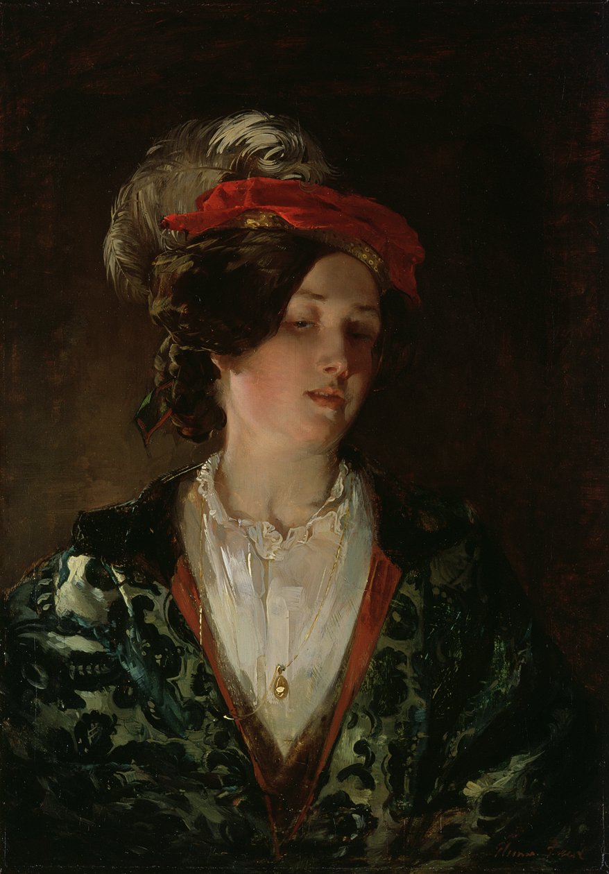 Senhora em um gorro de penas de Thomas Faed