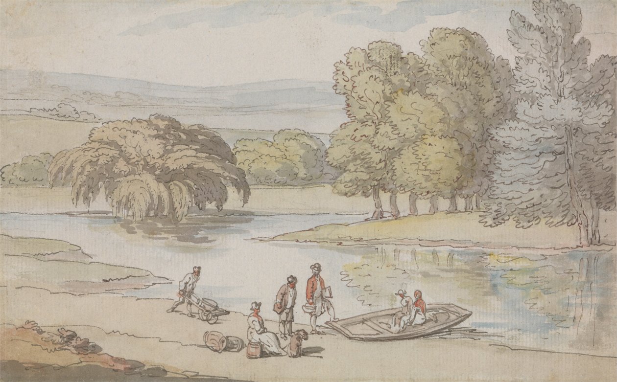 Figuras por uma balsa de Thomas Rowlandson