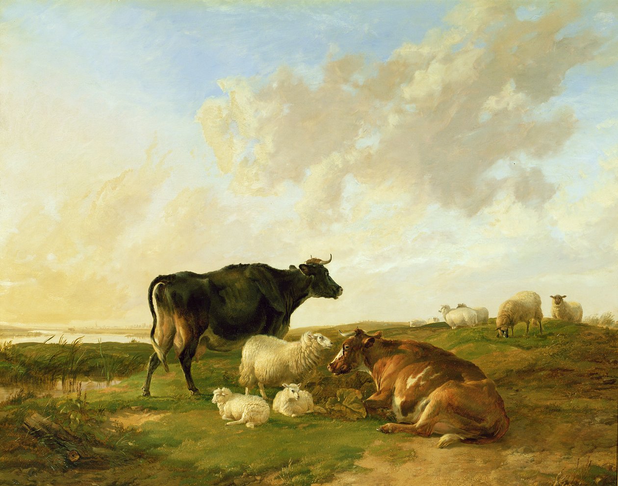 Paisagem com vacas e ovelhas, 1850 de Thomas Sidney Cooper