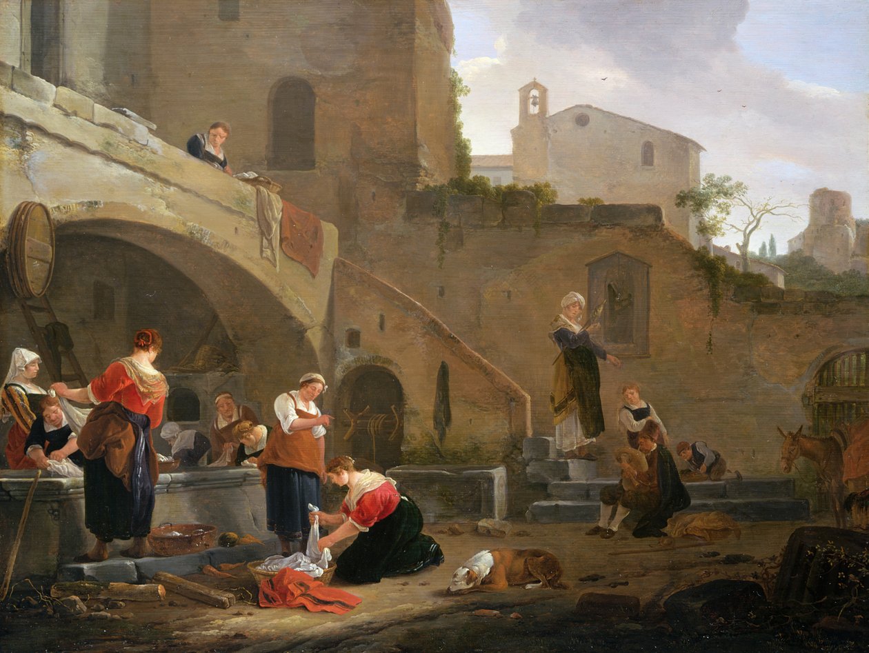 Lavadeiras por uma fonte romana de Thomas Wyck