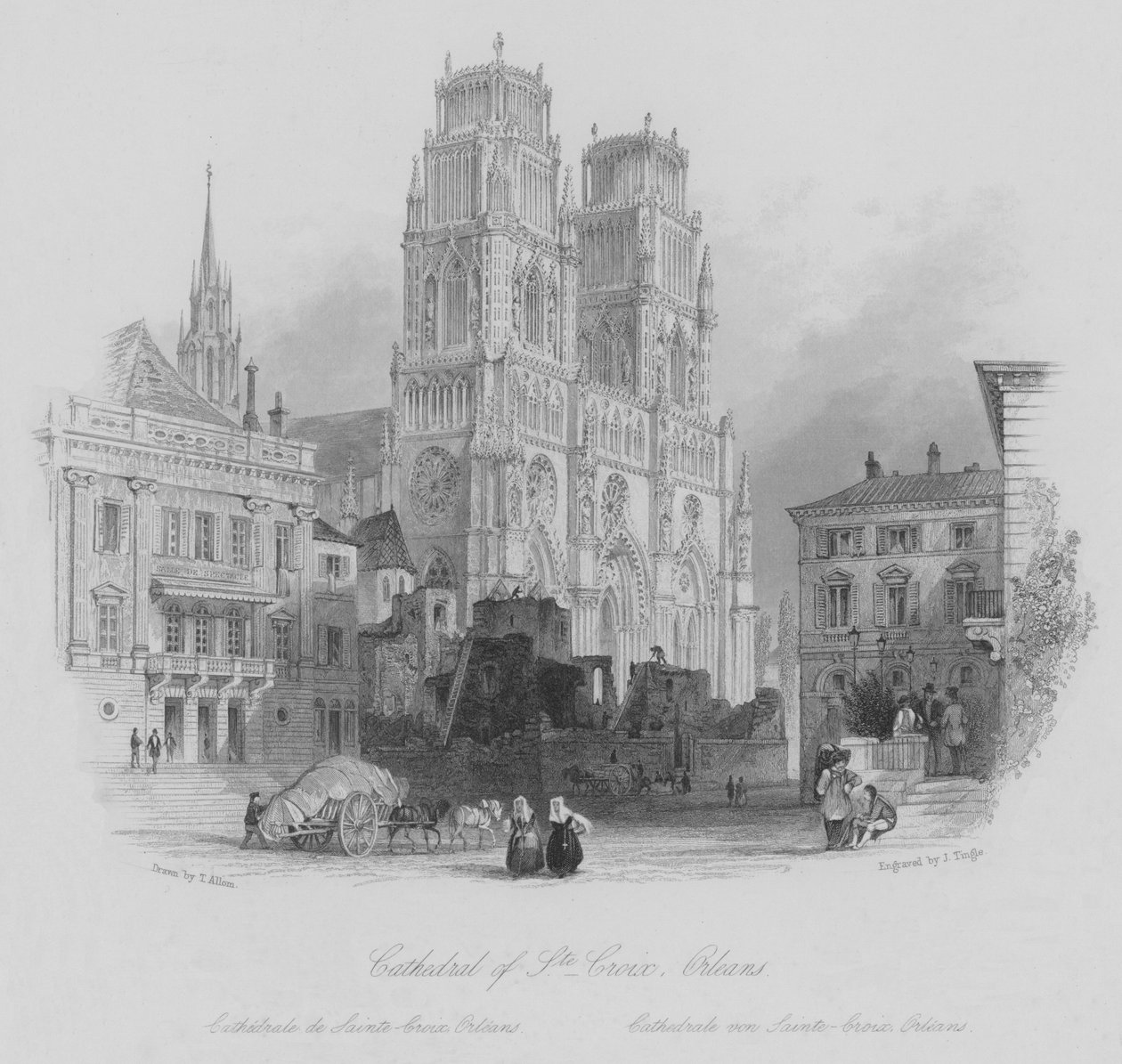 Catedral de Ste-Croix, Orleans (gravura) de Thomas (after) Allom