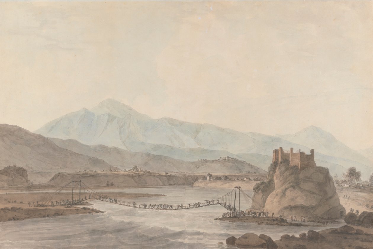 A Ponte de Corda em Srinaga de Thomas Daniell