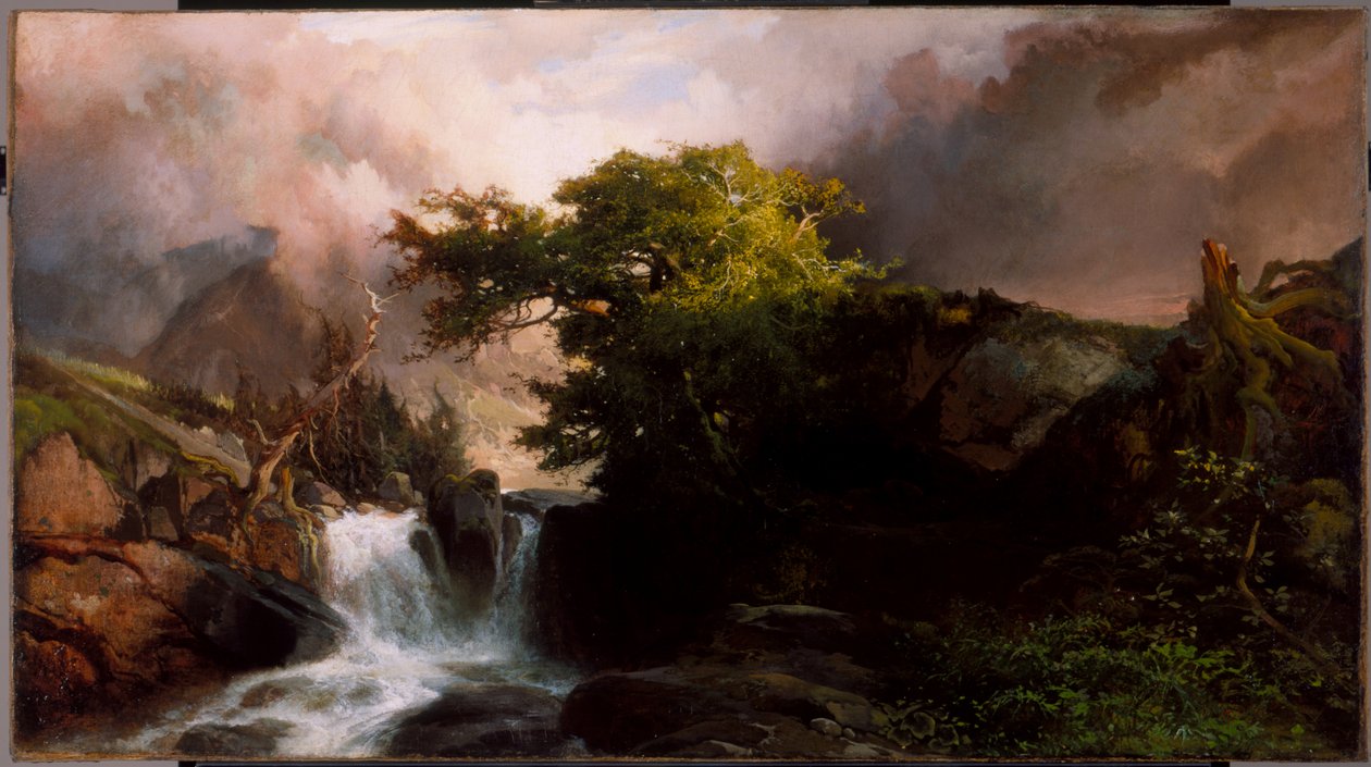Um córrego da montanha, 1869 de Thomas Moran