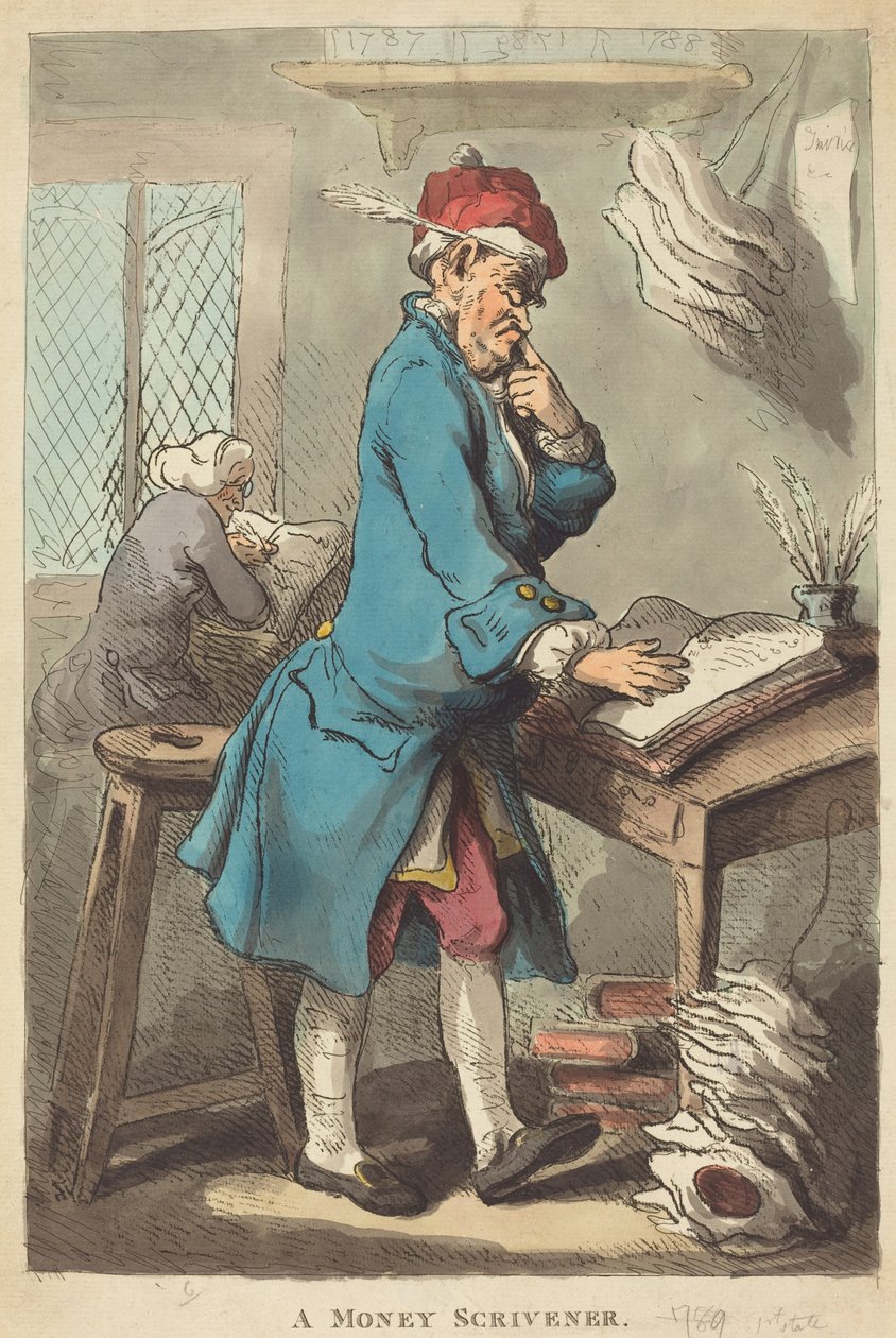 Um escrivão de dinheiro de Thomas Rowlandson